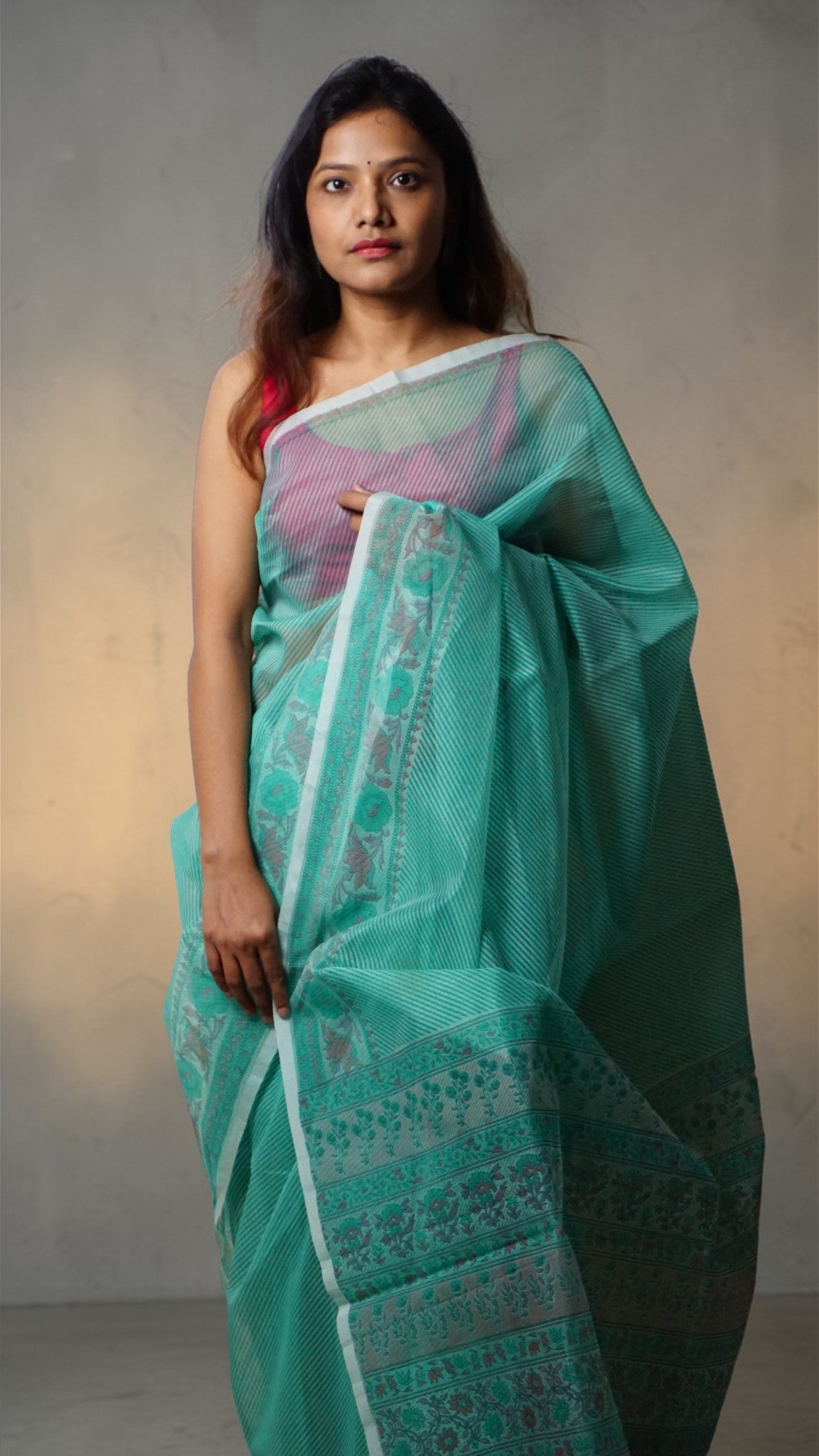 Aqua Mist Stripe Saree