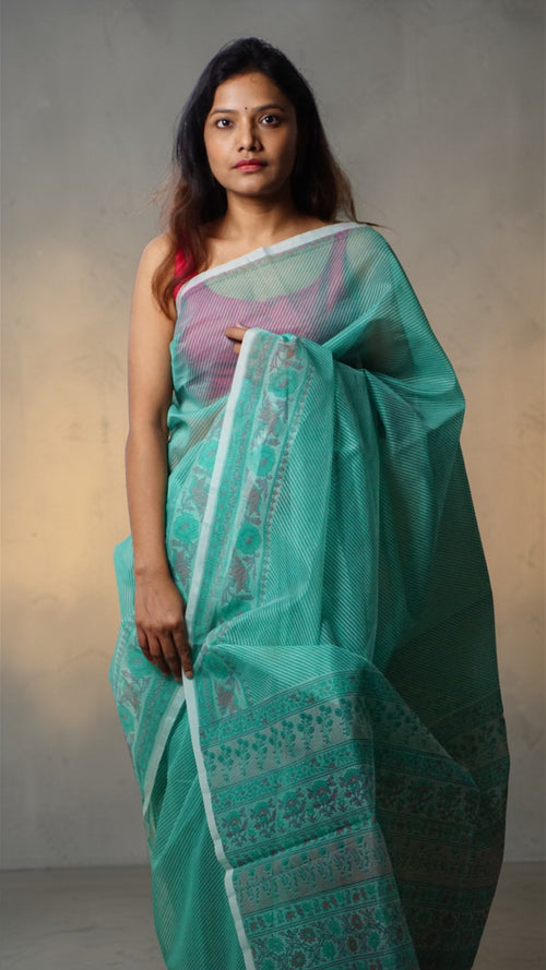 Aqua Mist Stripe Saree