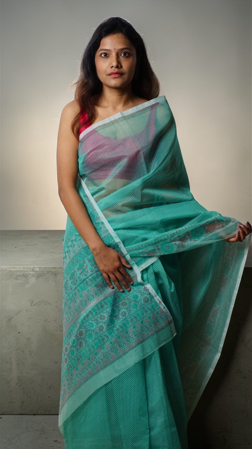 Aqua Mist Stripe Saree