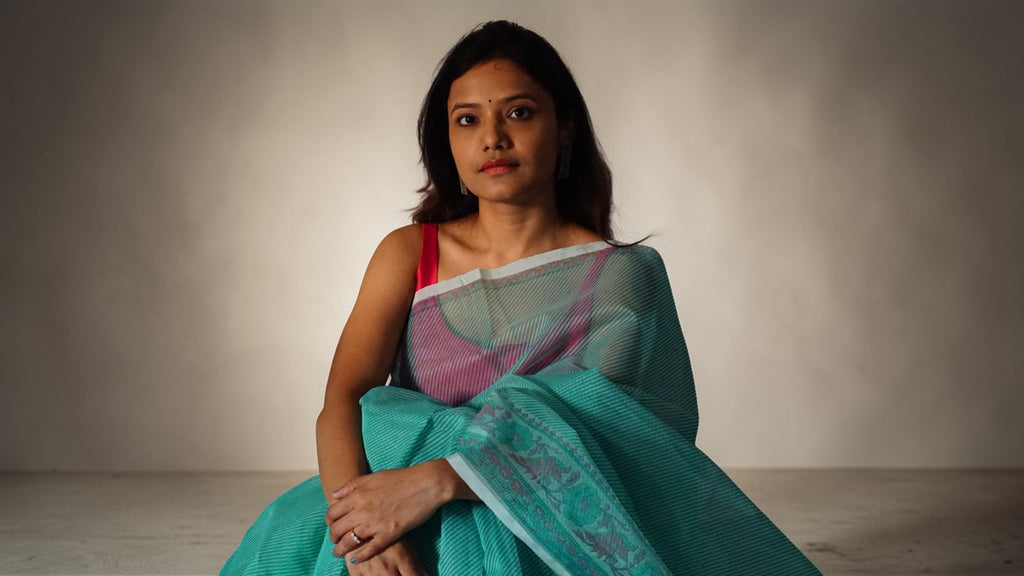 Aqua Mist Stripe Saree