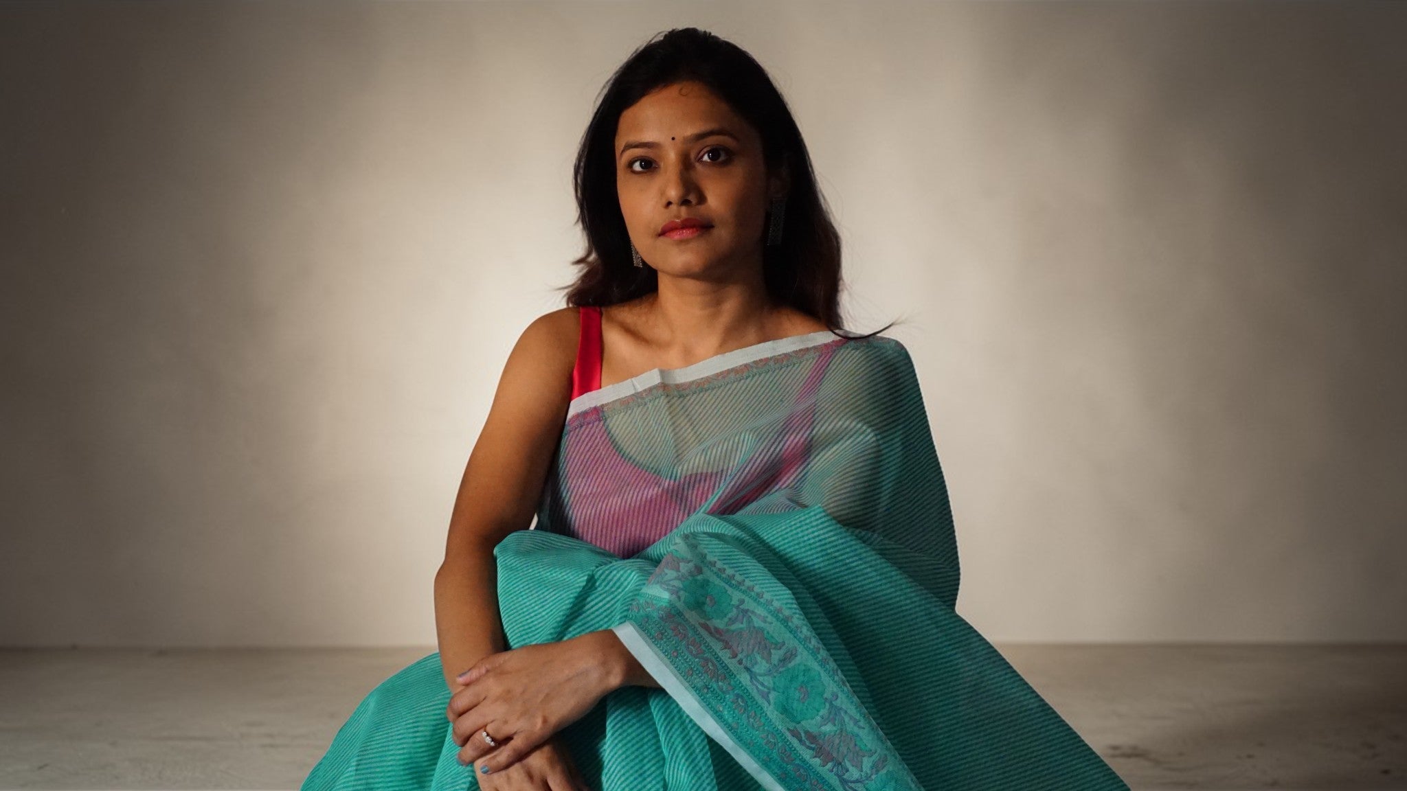 Aqua Mist Stripe Saree