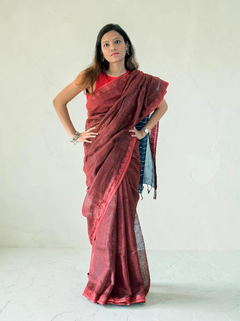 Crimson Weave Contrast Saree