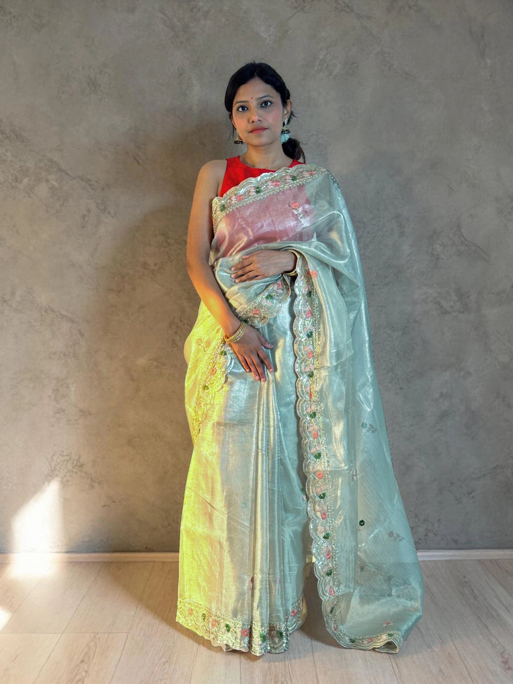 Blush Sheen Embroidered Saree