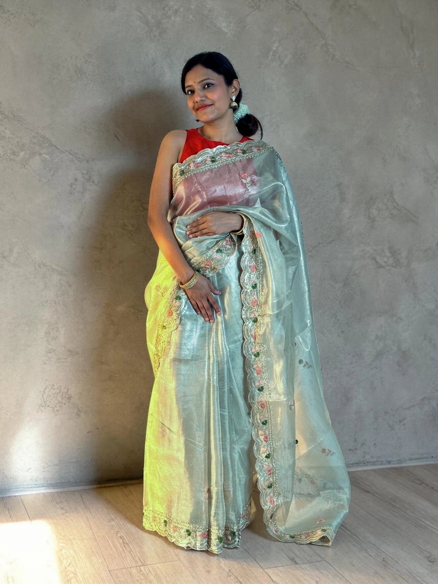 Blush Sheen Embroidered Saree