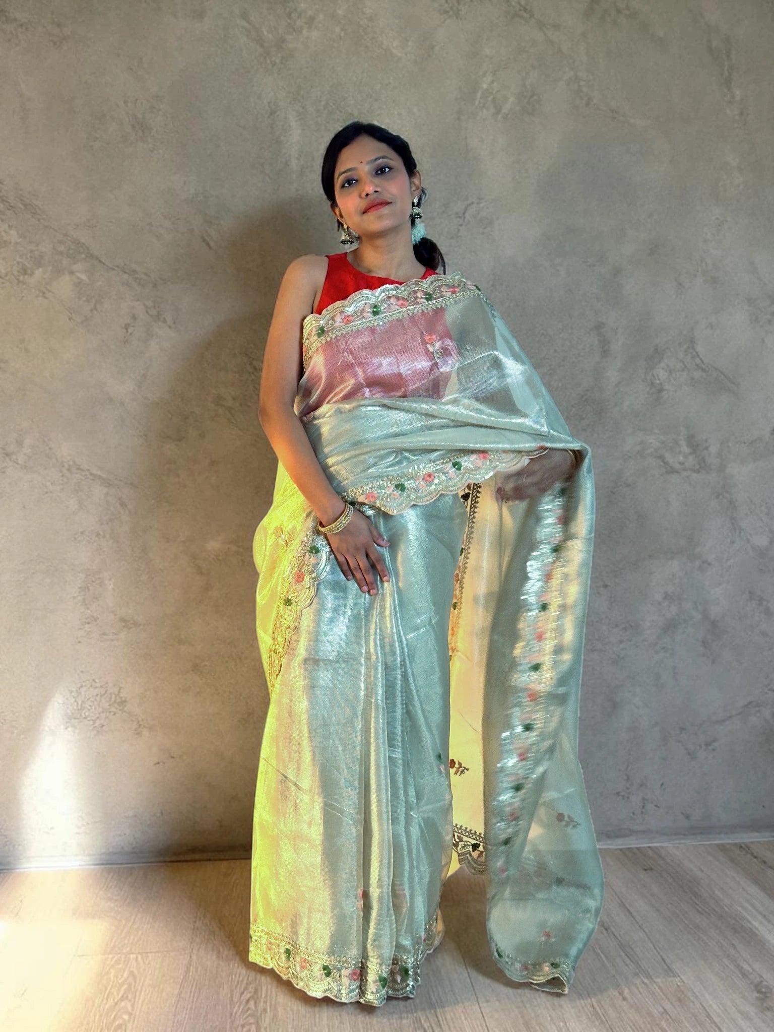 Blush Sheen Embroidered Saree