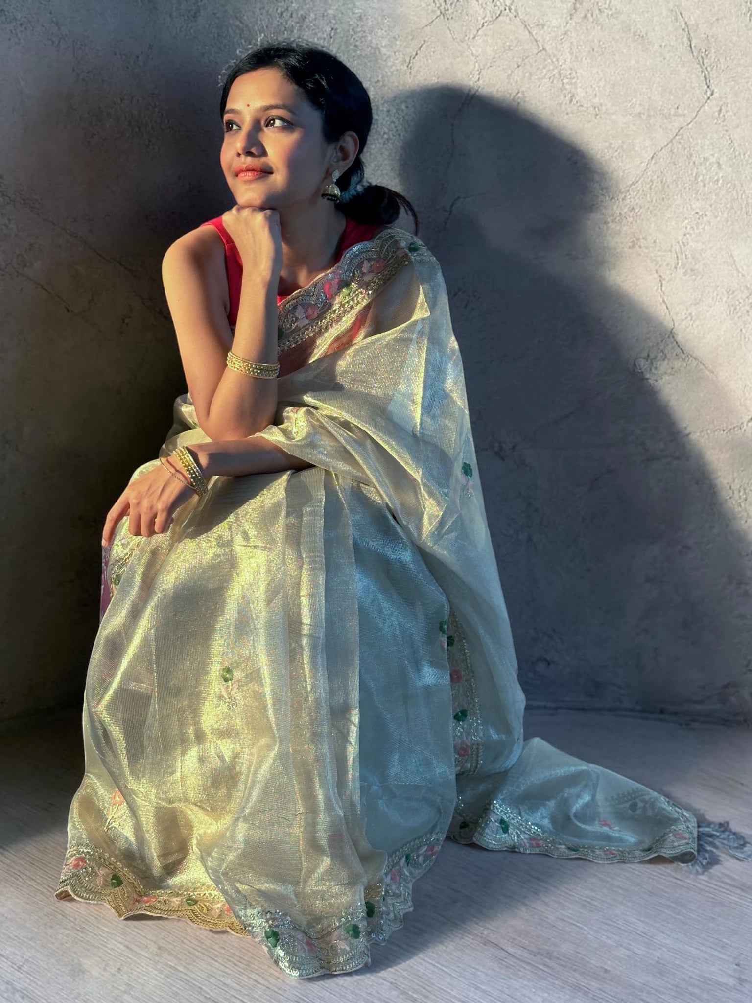 Blush Sheen Embroidered Saree