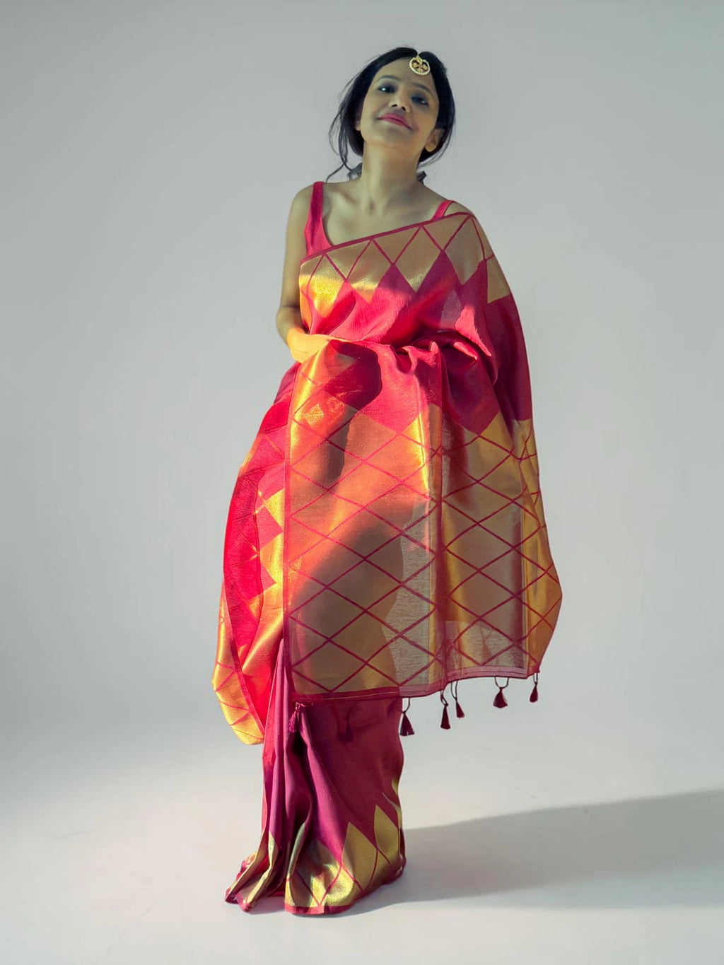 Reversible Golden Beige & Magenta Two-Way Saree