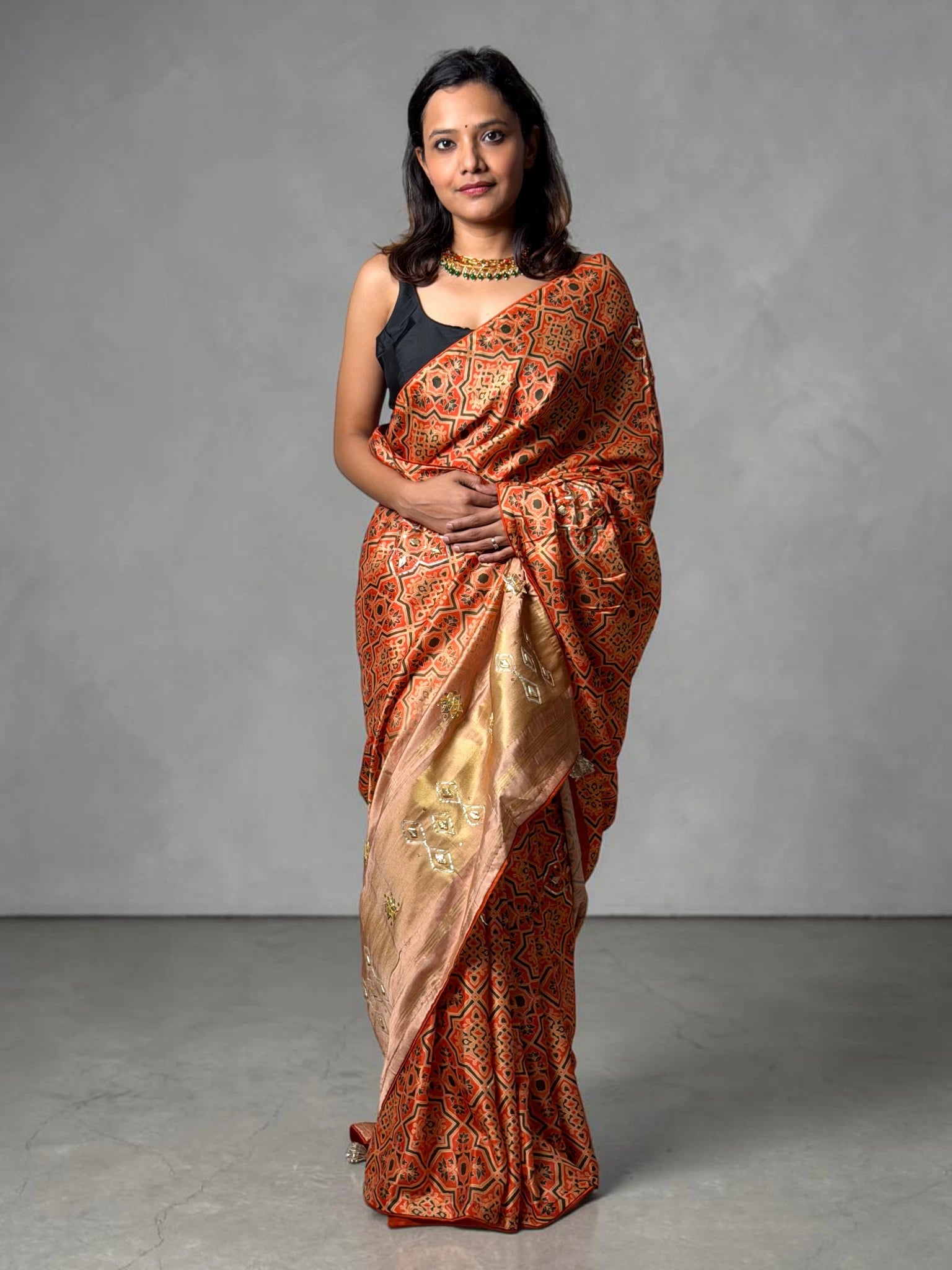Rust Orange Heritage Ajrakh Inspired Saree