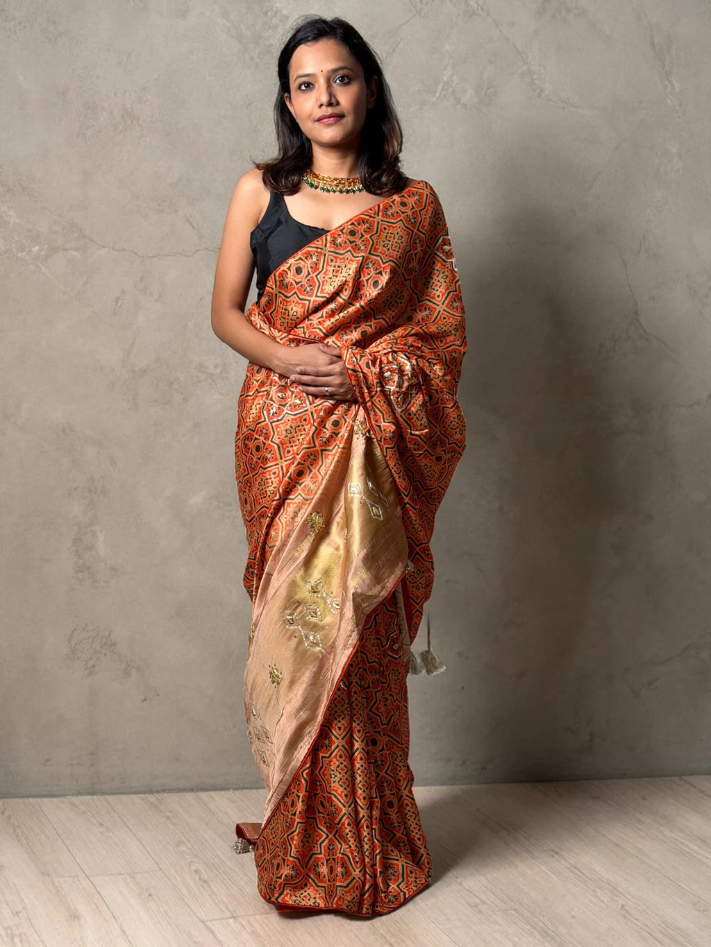 Rust Orange Heritage Ajrakh Inspired Saree