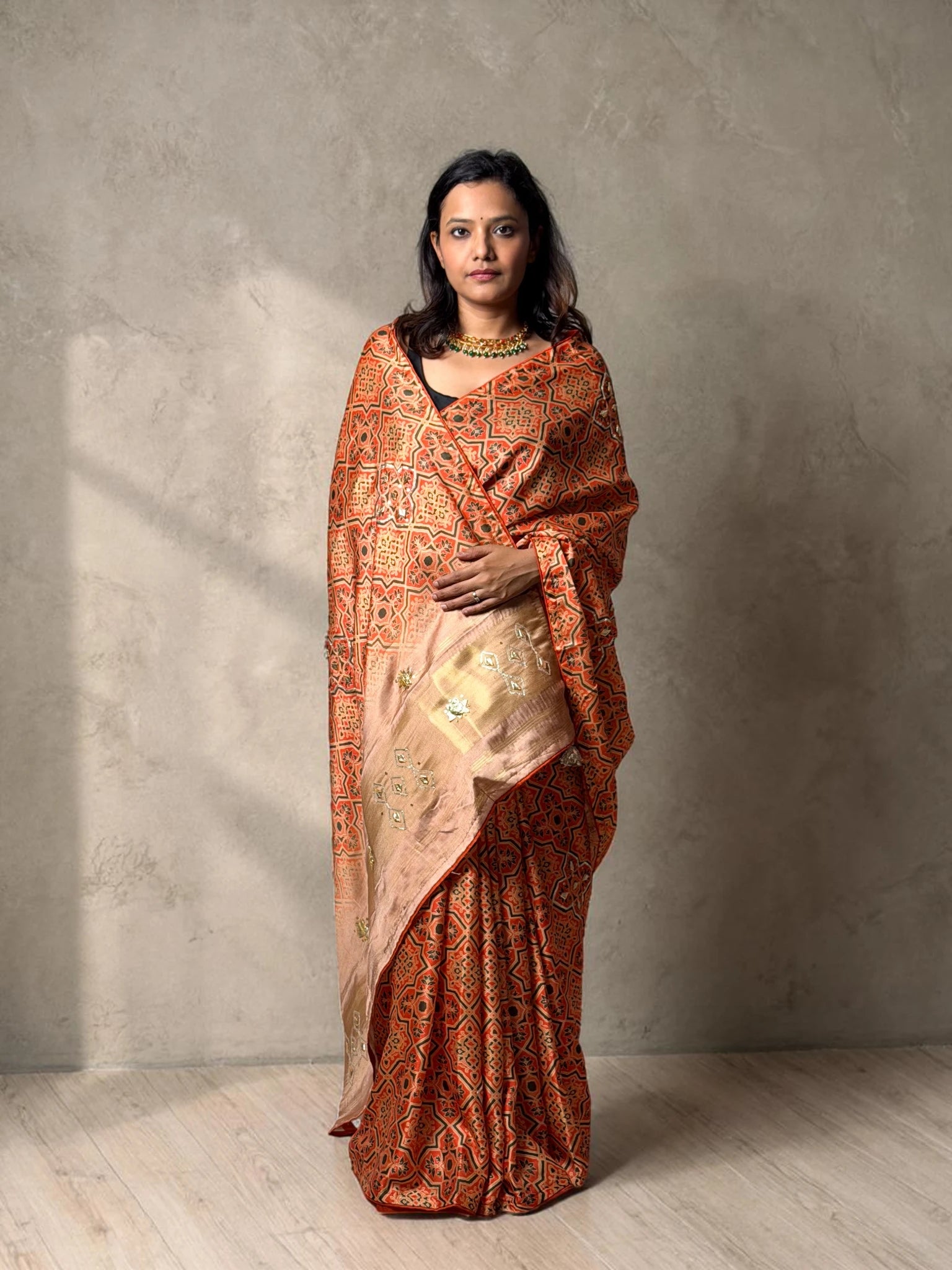 Rust Orange Heritage Ajrakh Inspired Saree