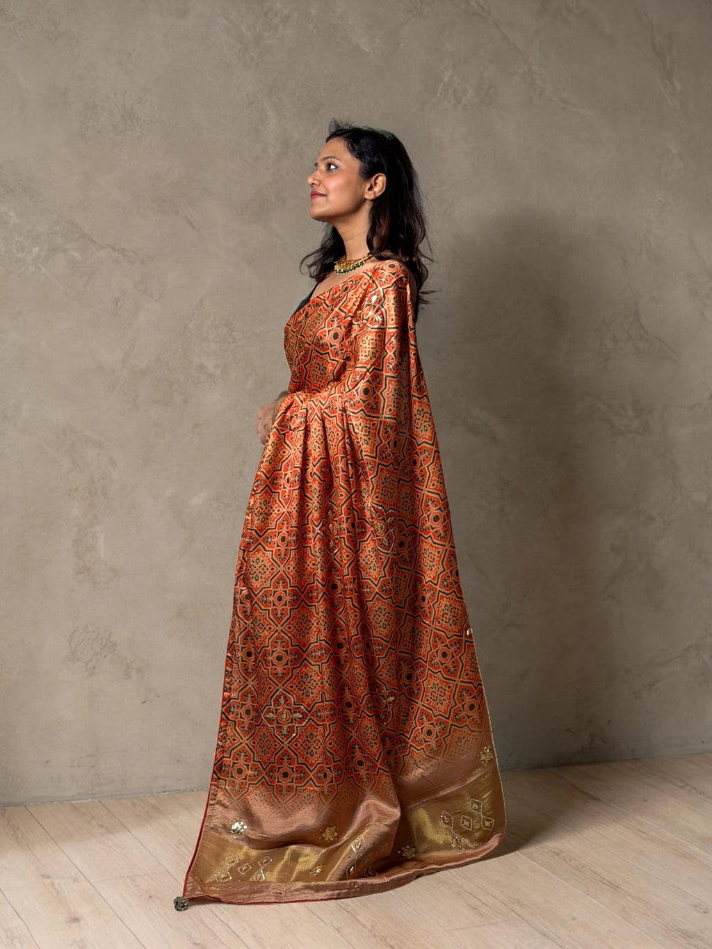 Rust Orange Heritage Ajrakh Inspired Saree